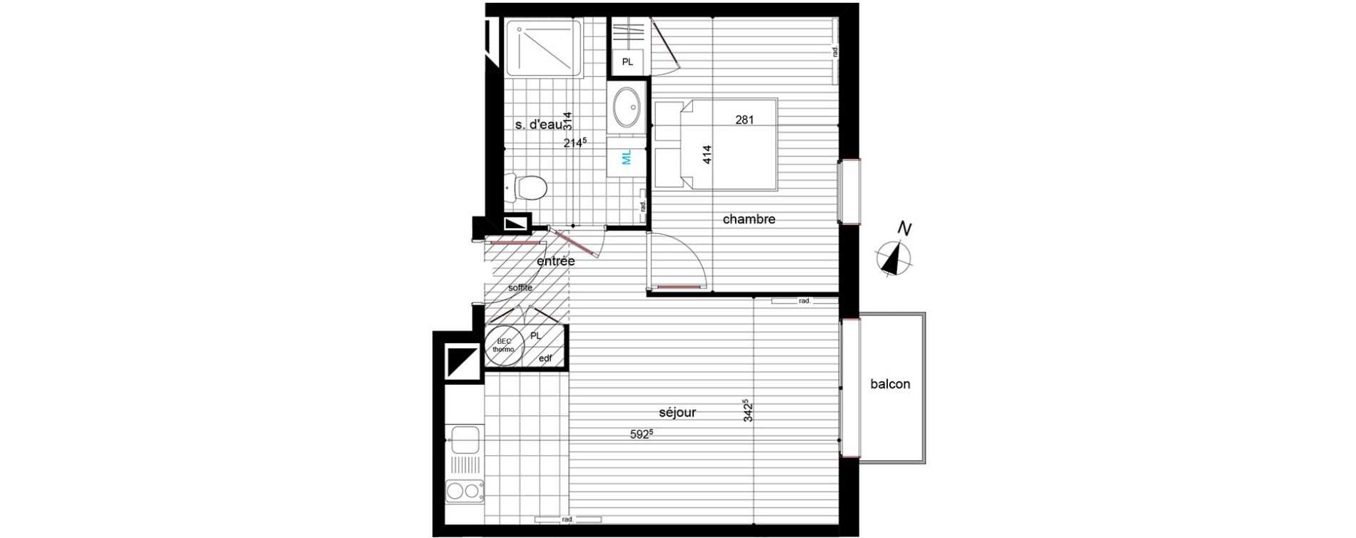 Appartement T2 de 40,05 m2 &agrave; Luc&eacute; Centre