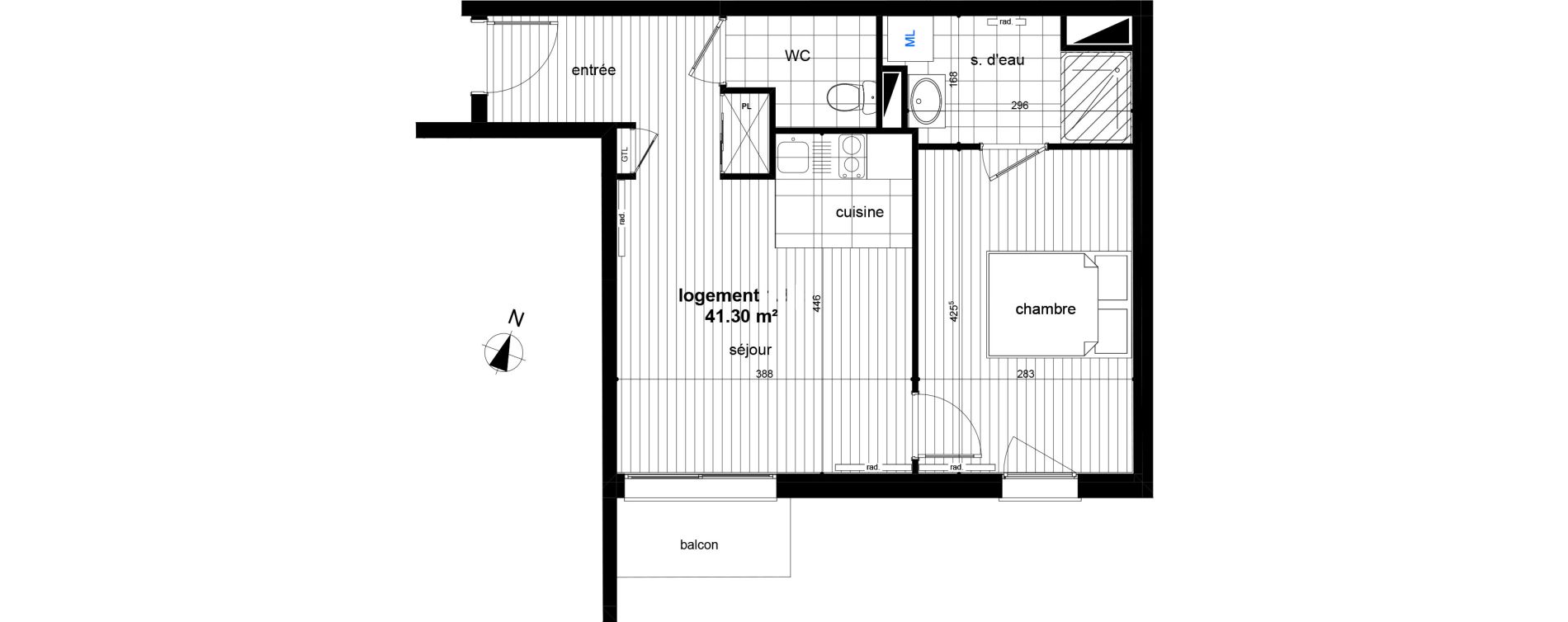 Appartement T2 de 41,30 m2 &agrave; Luc&eacute; Centre