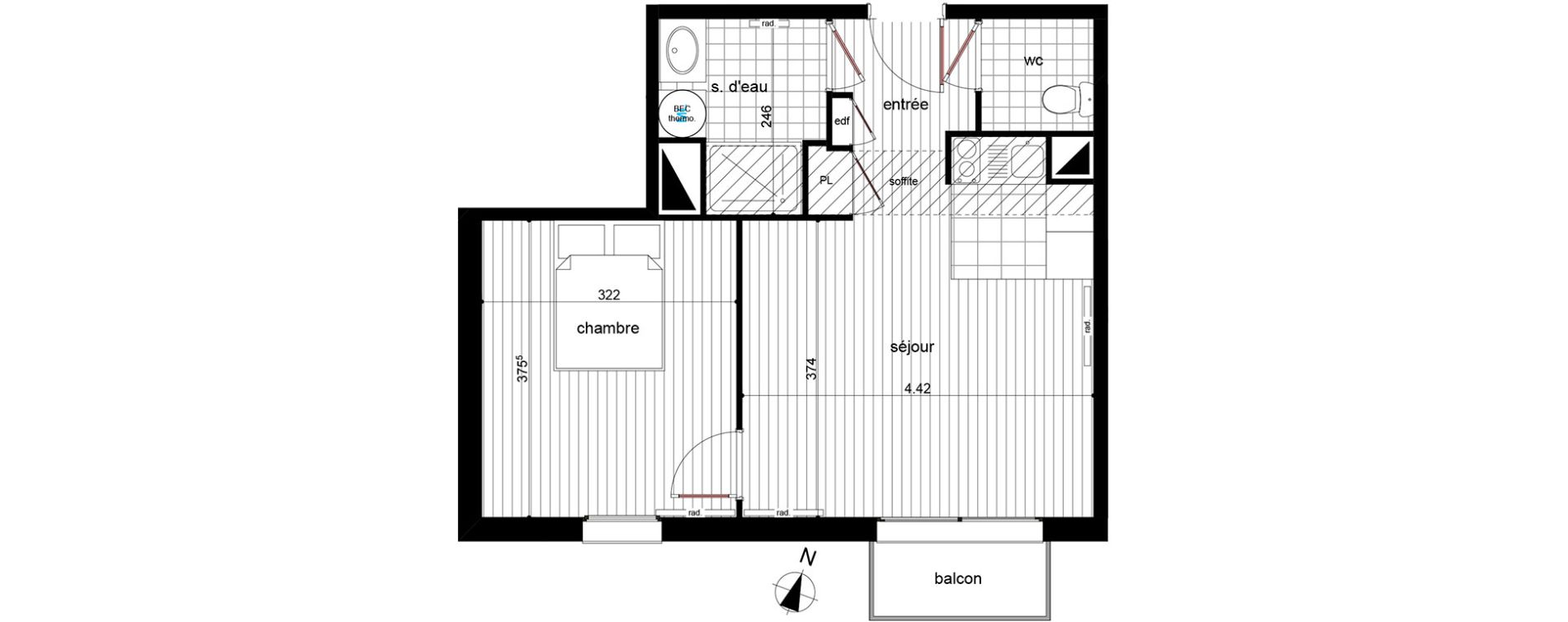 Appartement T2 de 38,40 m2 &agrave; Luc&eacute; Centre