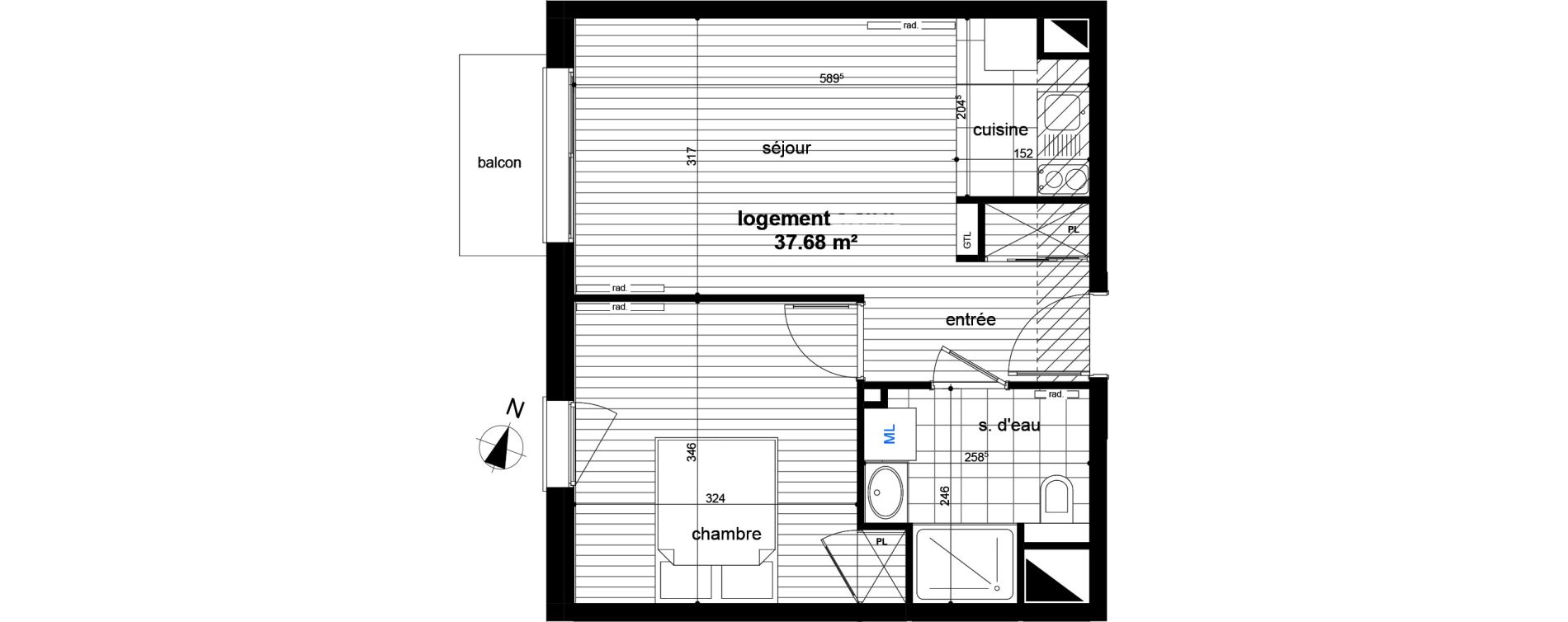 Appartement T2 de 37,68 m2 &agrave; Luc&eacute; Centre