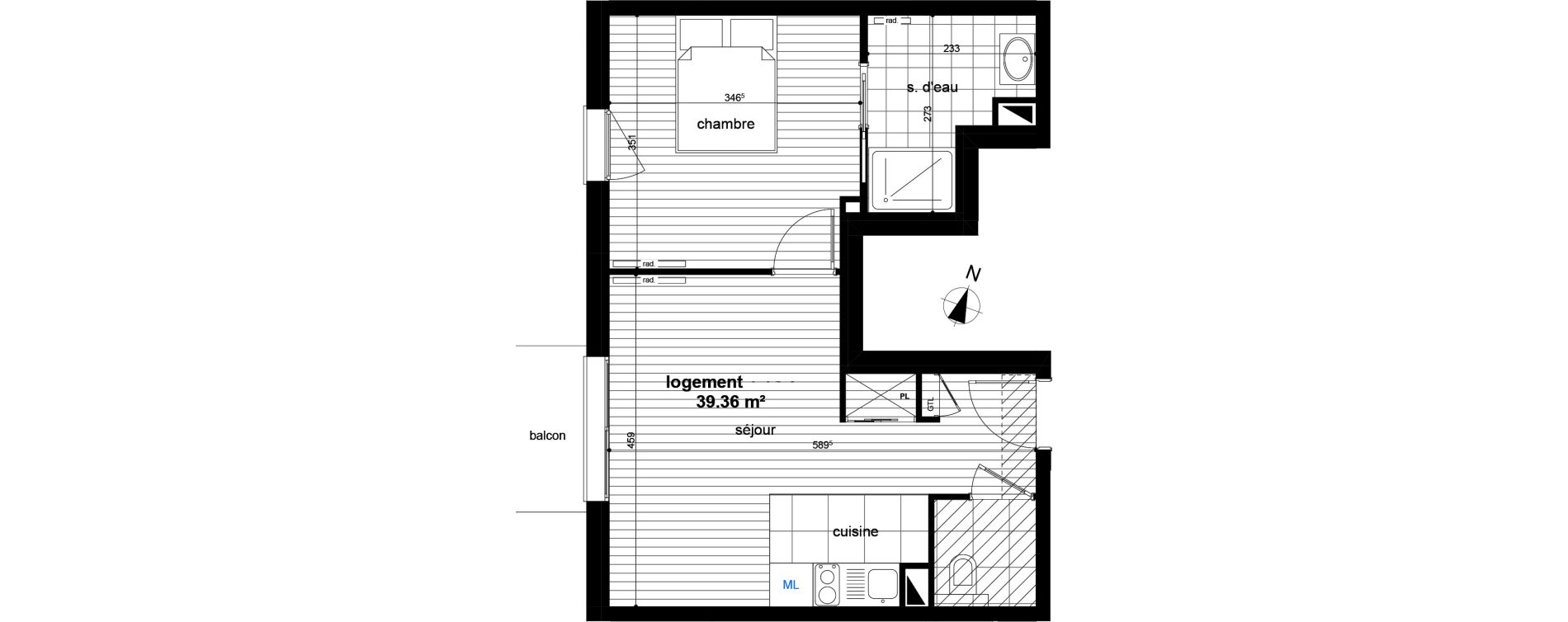 Appartement T2 de 39,36 m2 &agrave; Luc&eacute; Centre