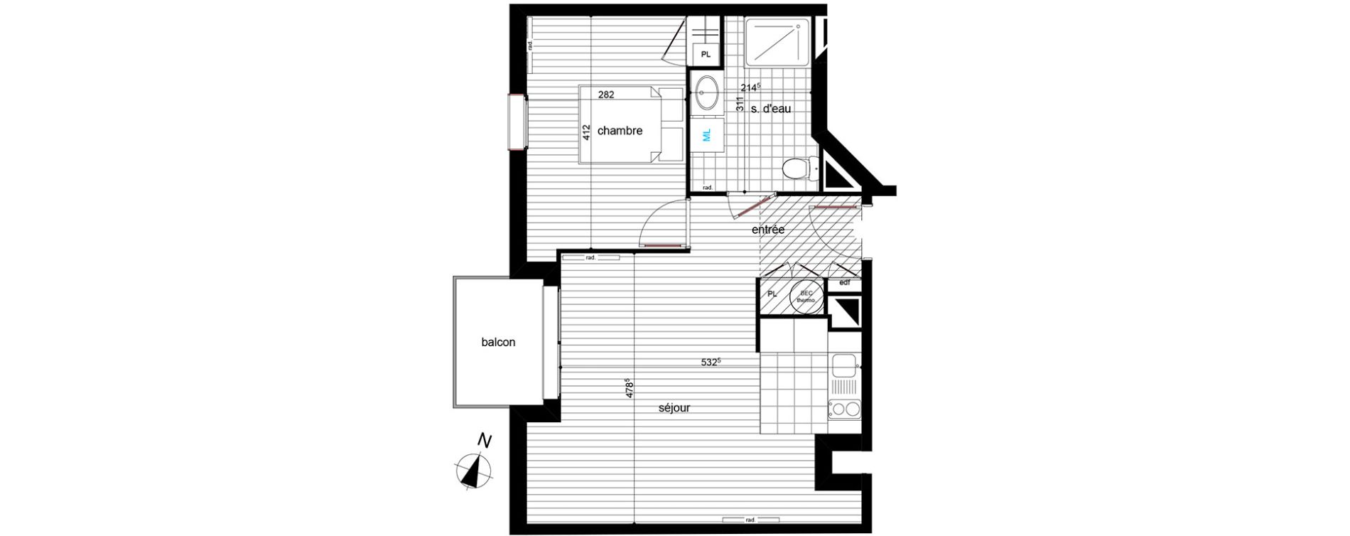 Appartement T2 de 46,45 m2 &agrave; Luc&eacute; Centre