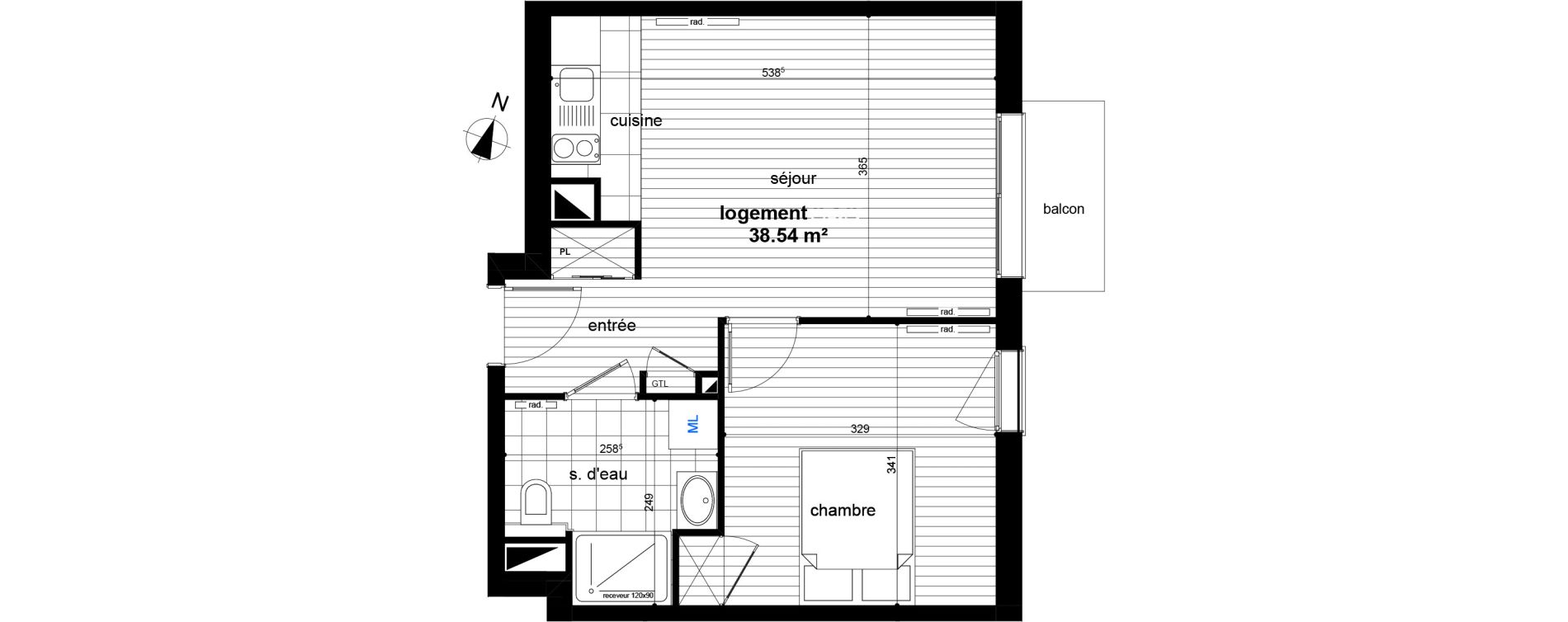 Appartement T2 de 38,54 m2 &agrave; Luc&eacute; Centre