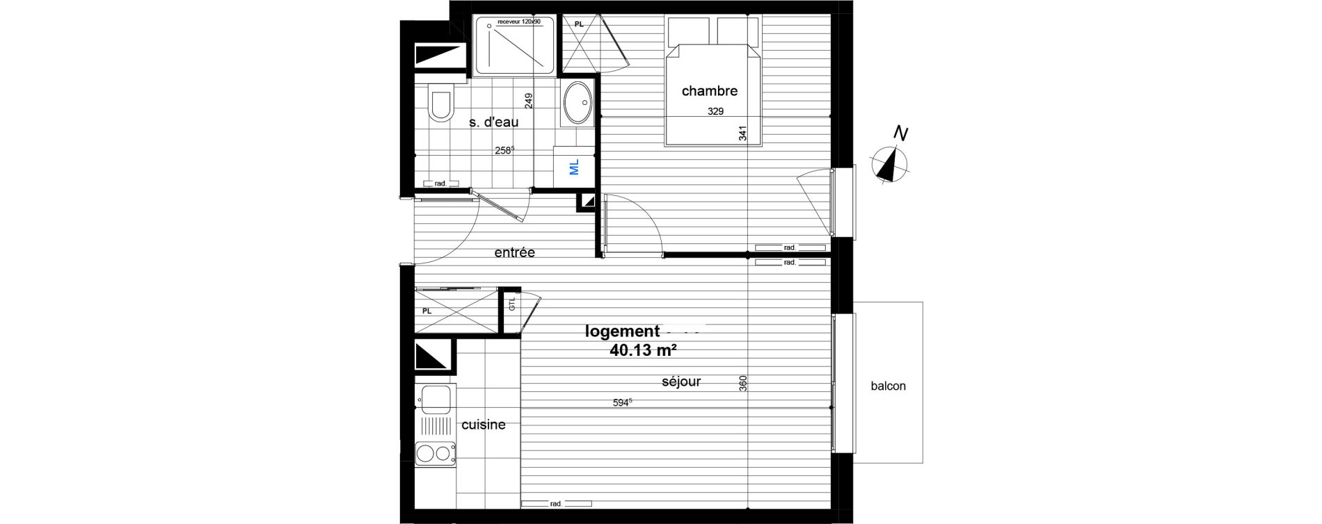 Appartement T2 de 40,13 m2 &agrave; Luc&eacute; Centre