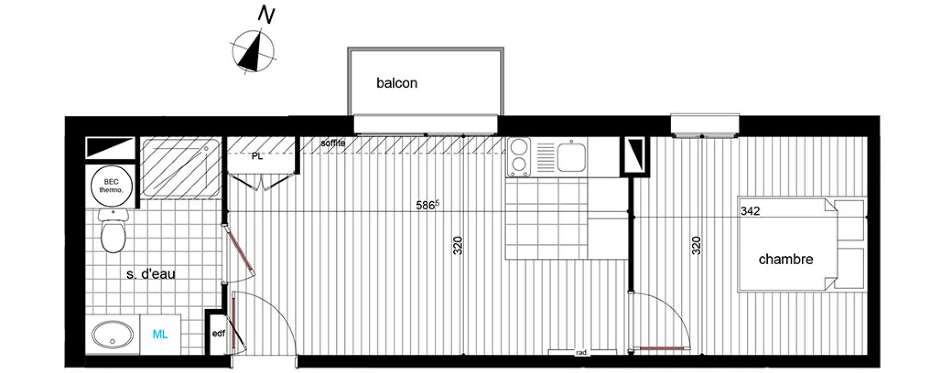 Appartement T2 de 34,95 m2 &agrave; Luc&eacute; Centre