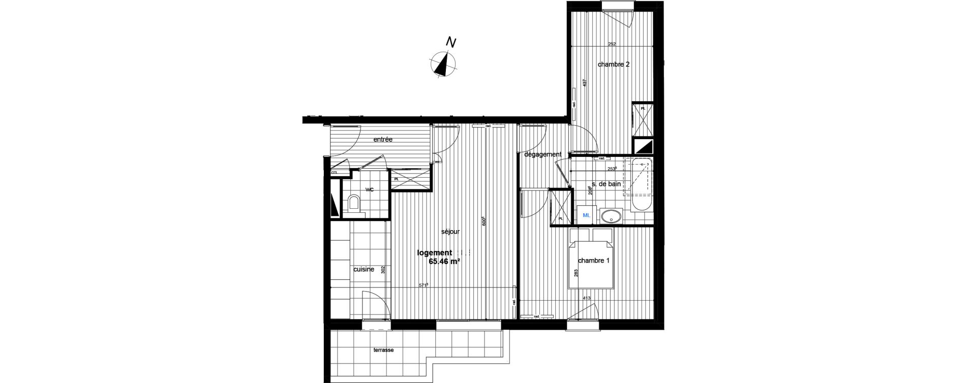 Appartement T3 de 65,46 m2 &agrave; Luc&eacute; Centre