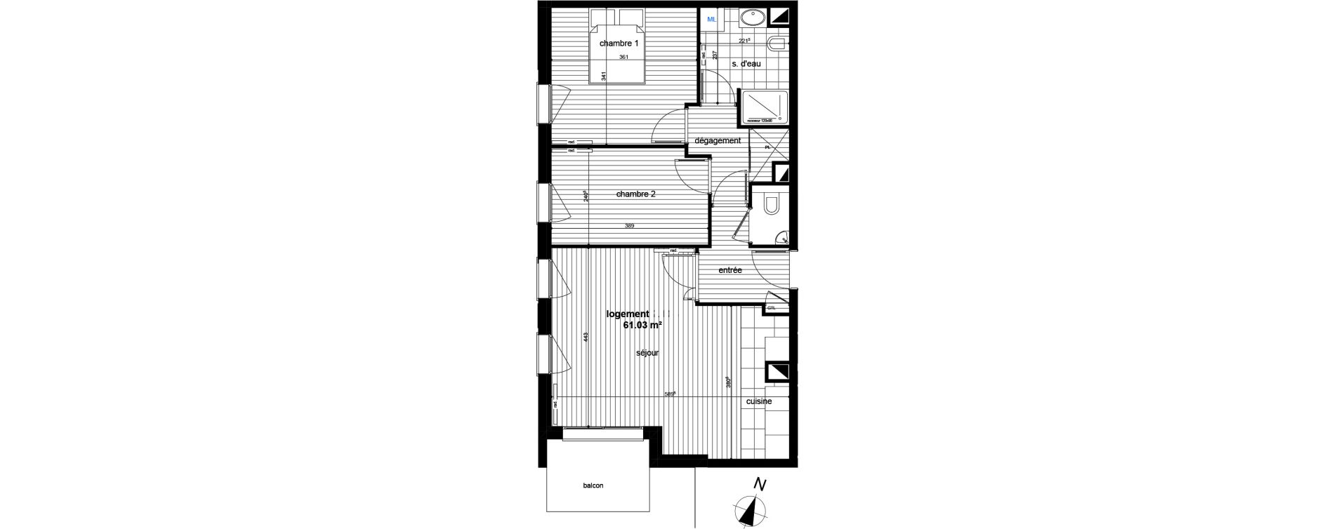 Appartement T3 de 61,03 m2 &agrave; Luc&eacute; Centre