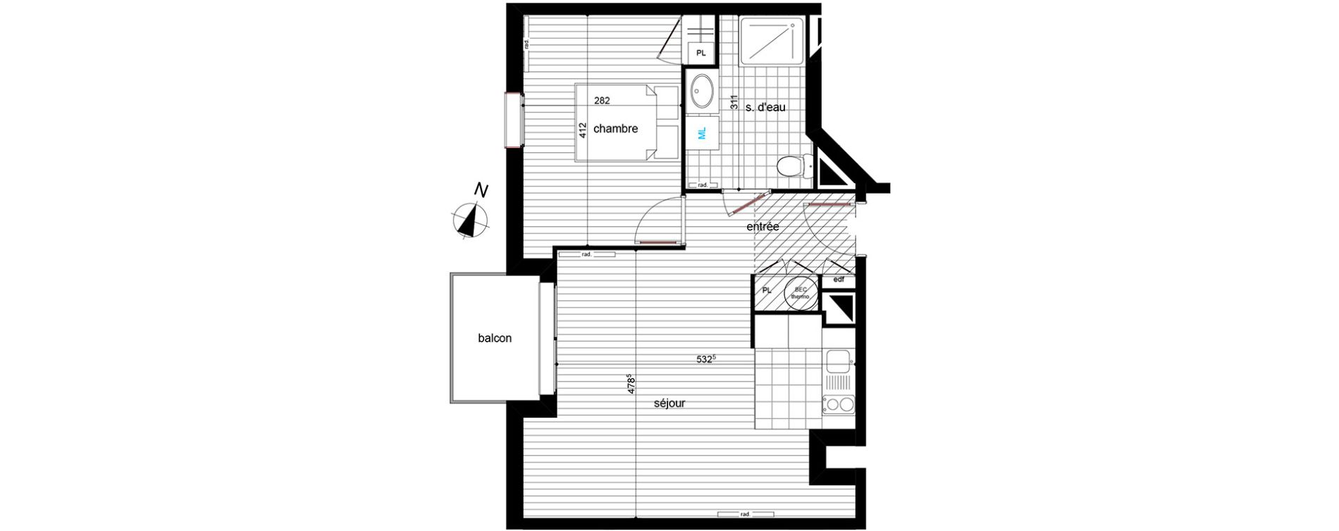 Appartement T2 de 46,45 m2 &agrave; Luc&eacute; Centre