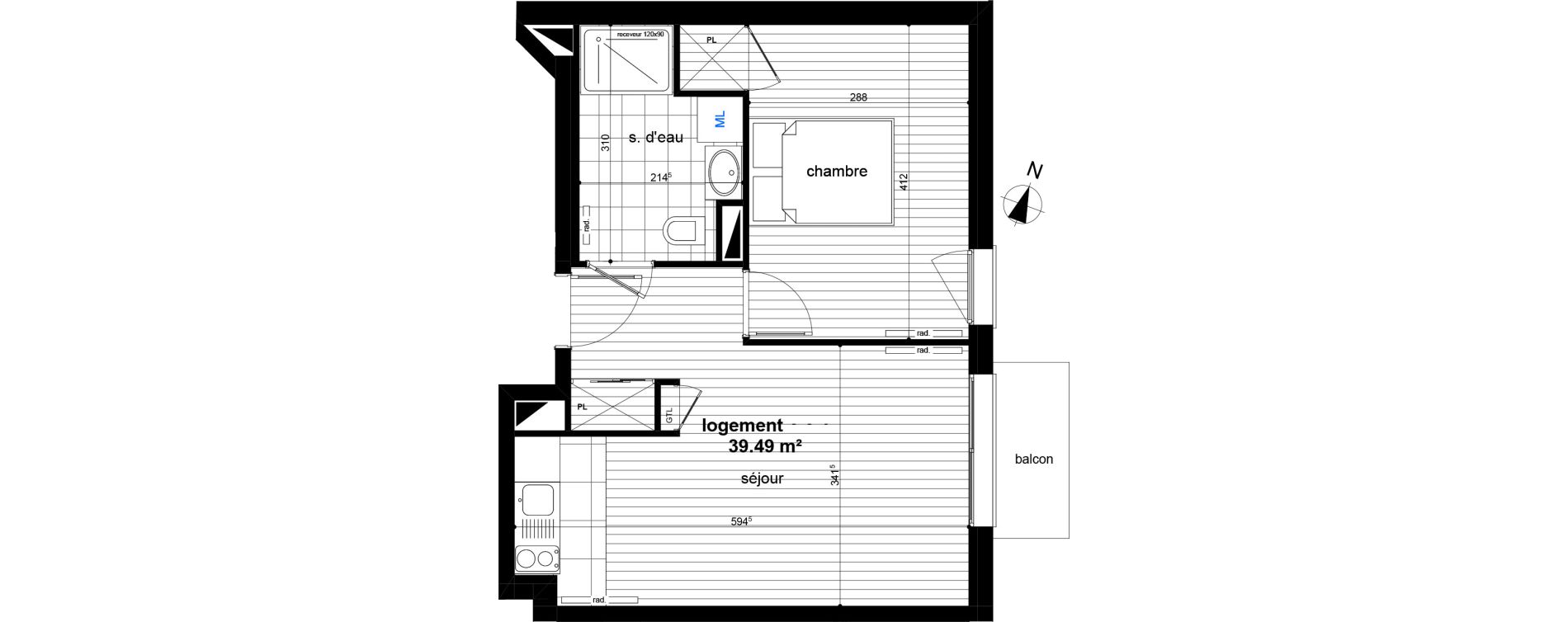 Appartement T2 de 39,49 m2 &agrave; Luc&eacute; Centre