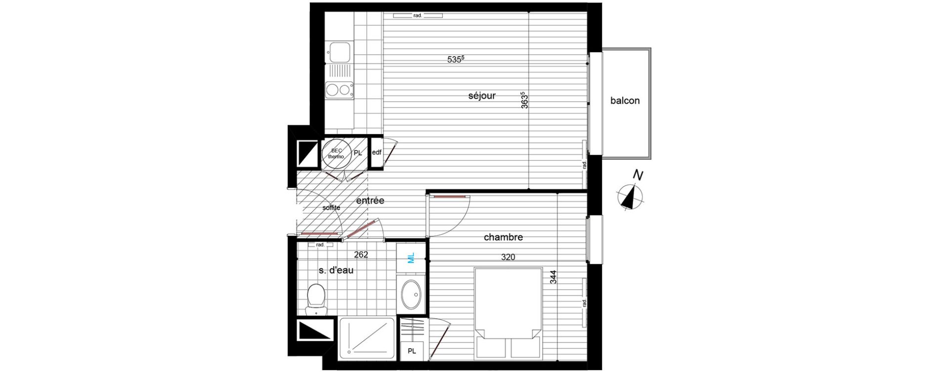 Appartement T2 de 39,00 m2 &agrave; Luc&eacute; Centre