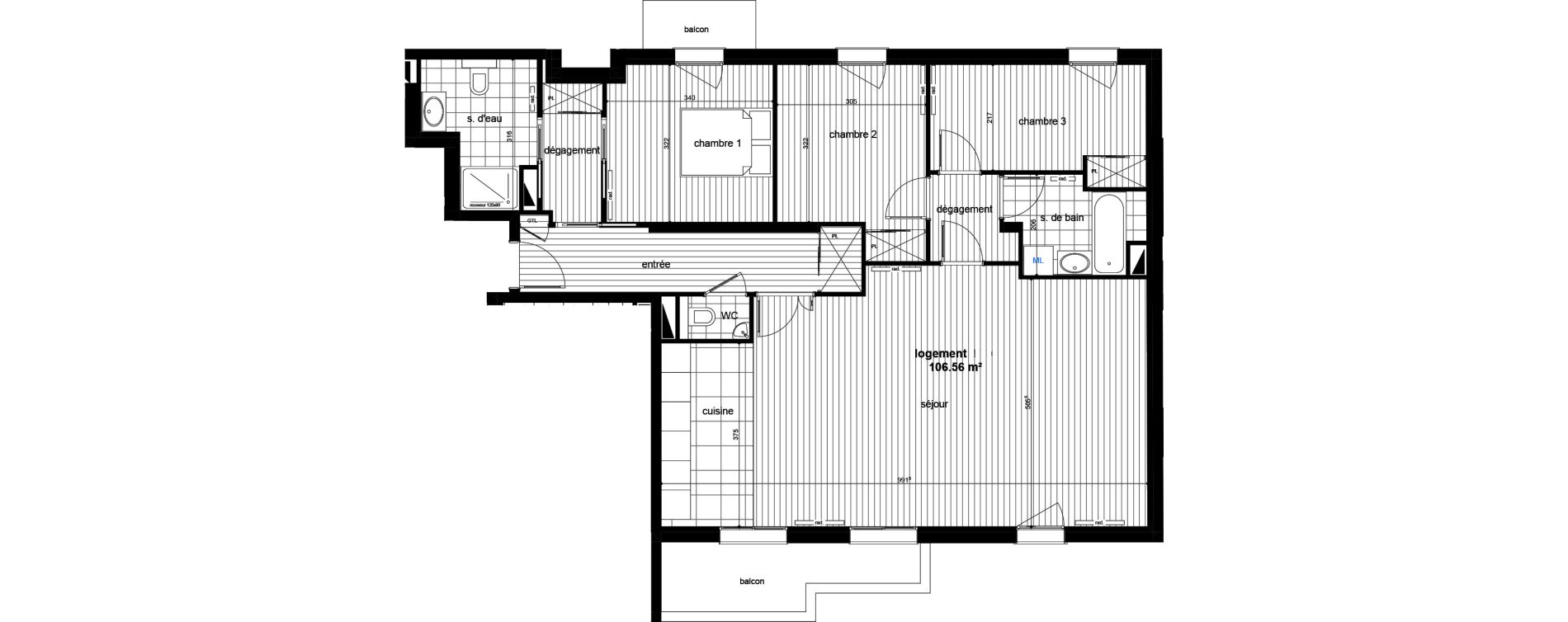 Appartement T4 de 106,56 m2 &agrave; Luc&eacute; Centre