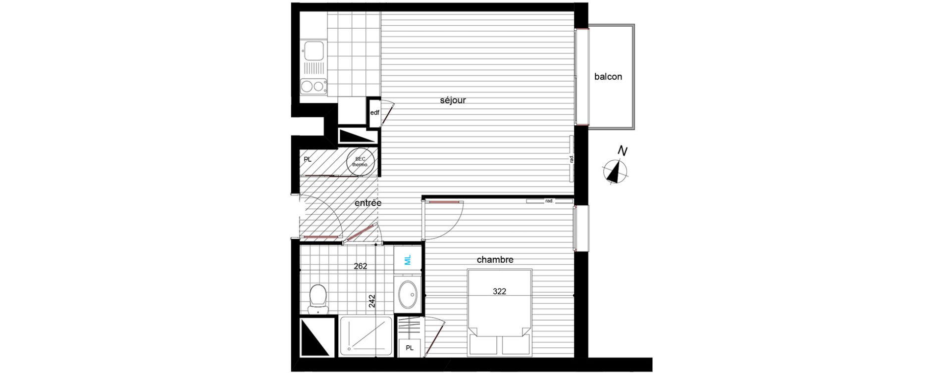 Appartement T2 de 41,20 m2 &agrave; Luc&eacute; Centre