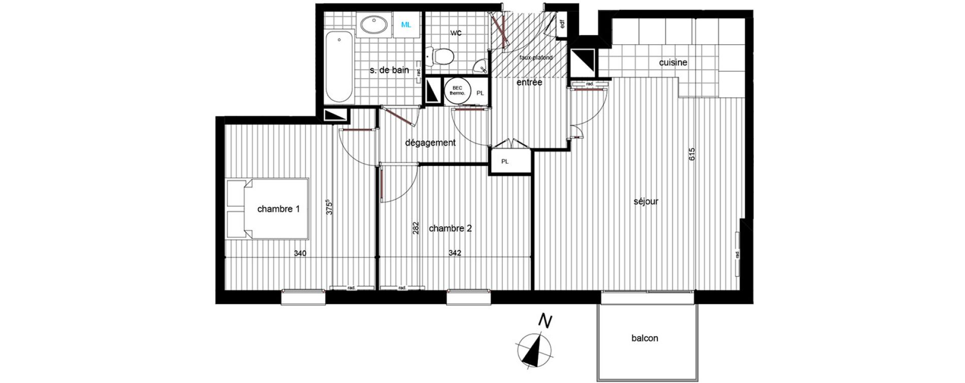 Appartement T3 de 64,00 m2 &agrave; Luc&eacute; Centre