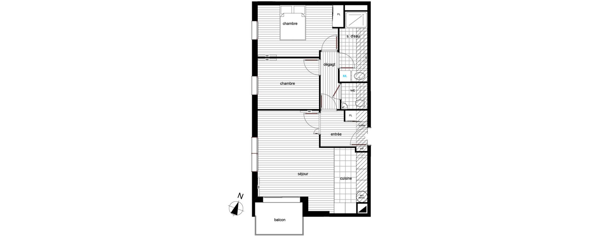 Appartement T3 de 61,80 m2 &agrave; Luc&eacute; Centre
