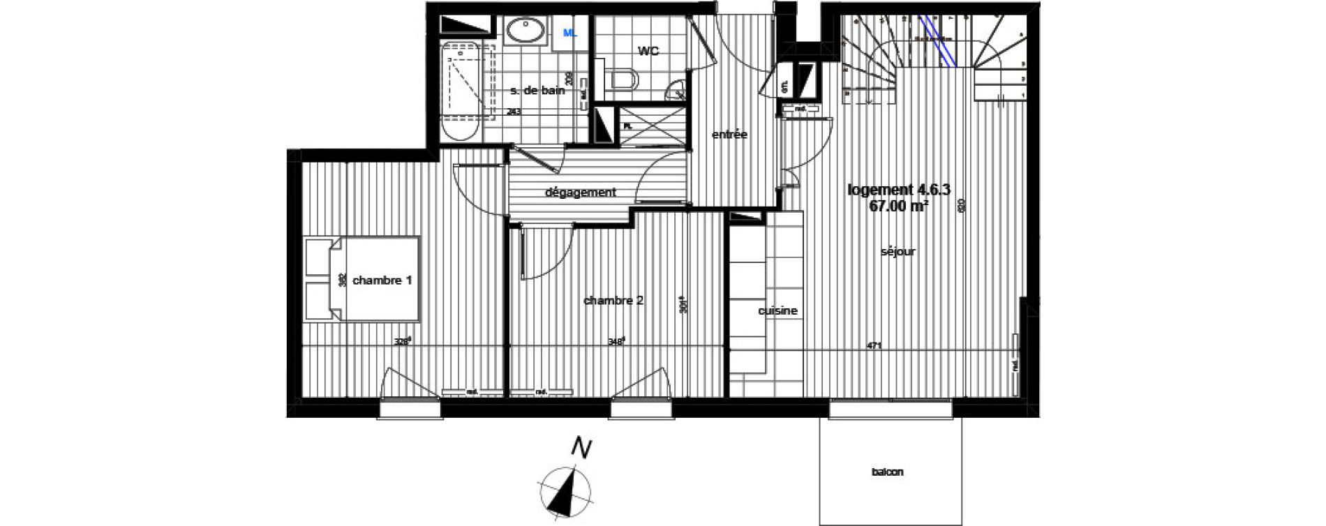 Appartement T3 de 67,00 m2 &agrave; Luc&eacute; Centre
