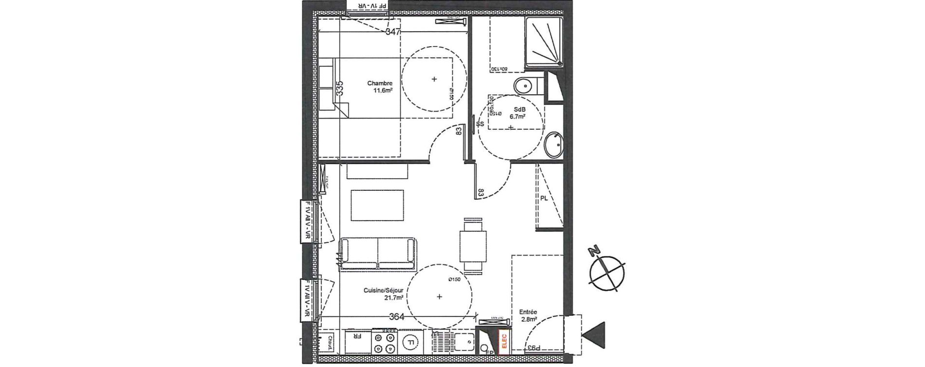 Appartement T2 de 42,80 m2 &agrave; Luisant Centre