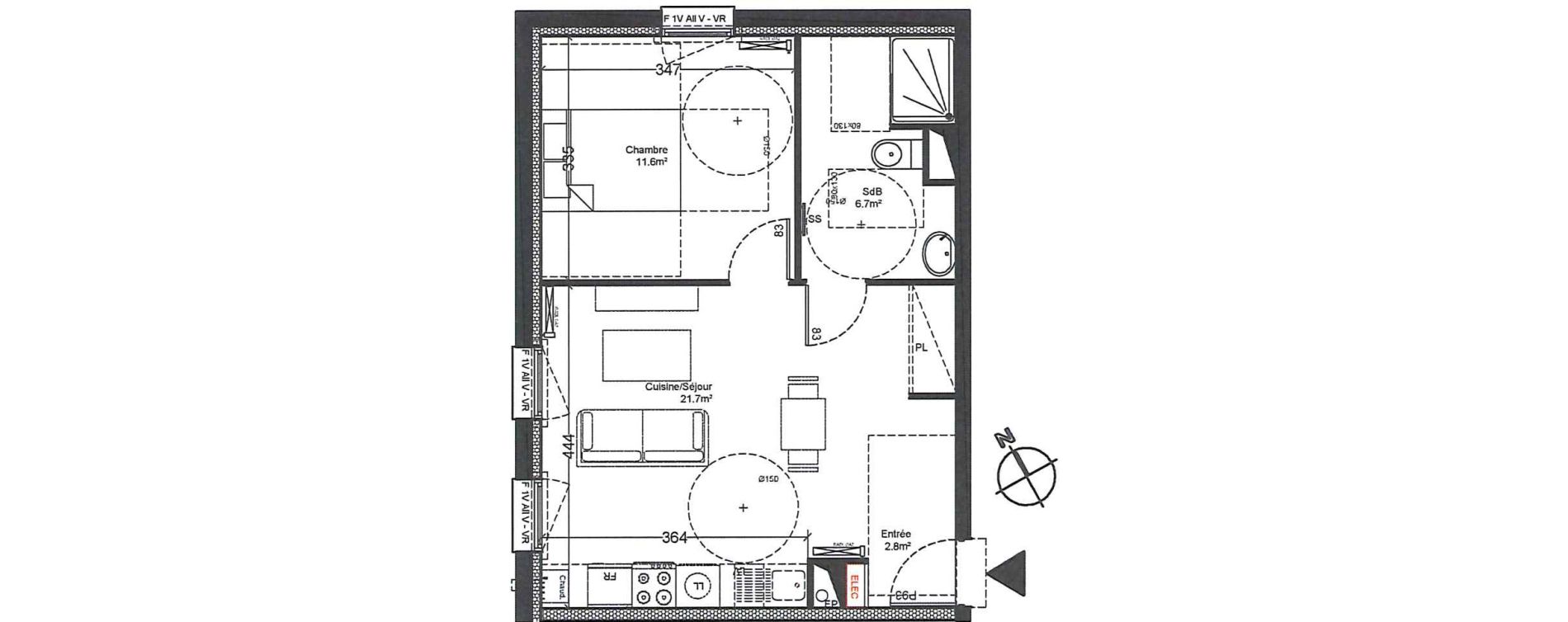 Appartement T2 de 42,80 m2 &agrave; Luisant Centre