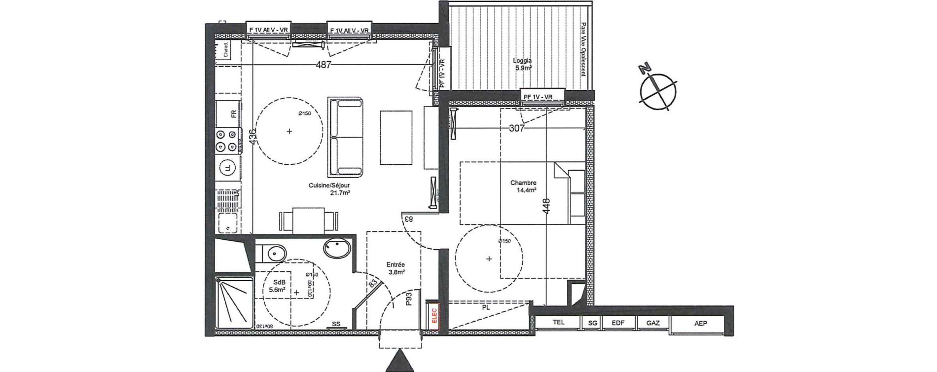 Appartement T2 de 45,50 m2 &agrave; Luisant Centre