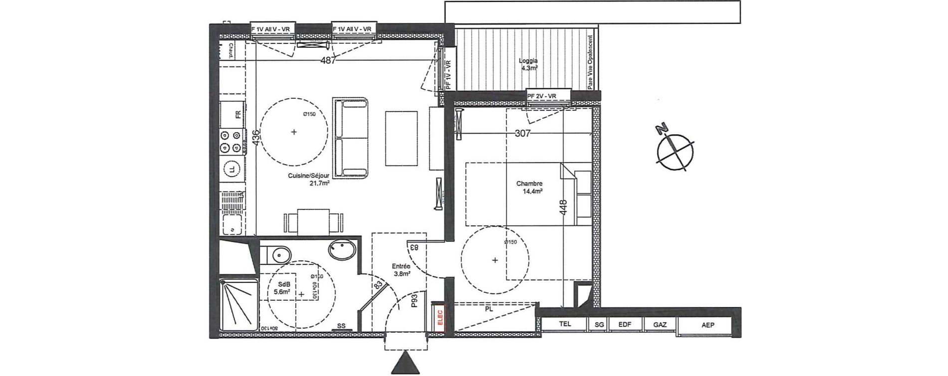 Appartement T2 de 45,50 m2 &agrave; Luisant Centre