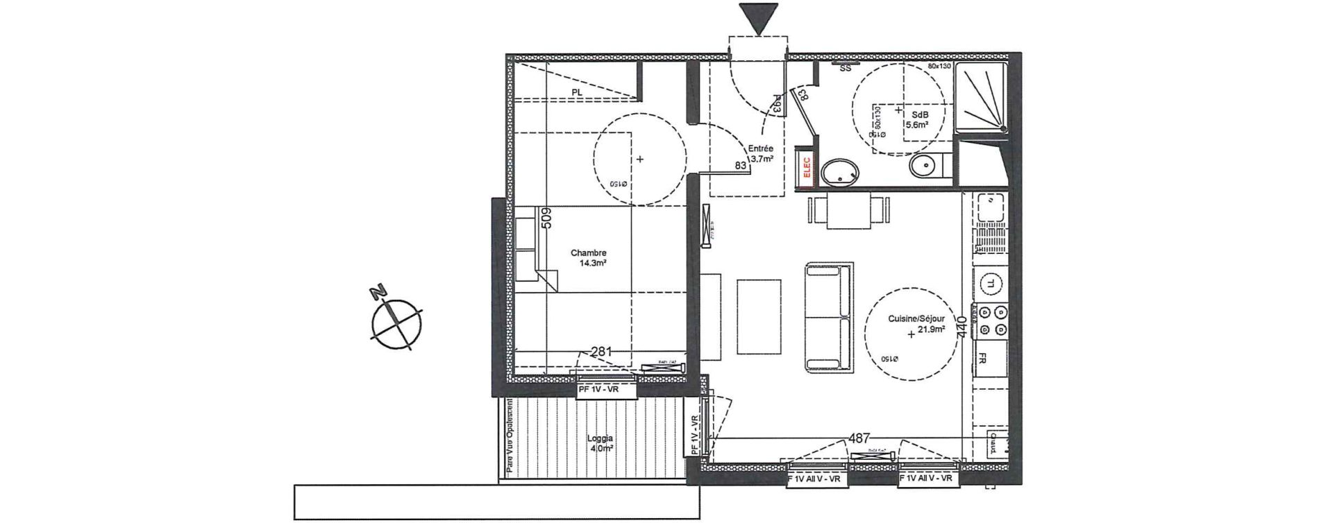 Appartement T2 de 45,50 m2 &agrave; Luisant Centre