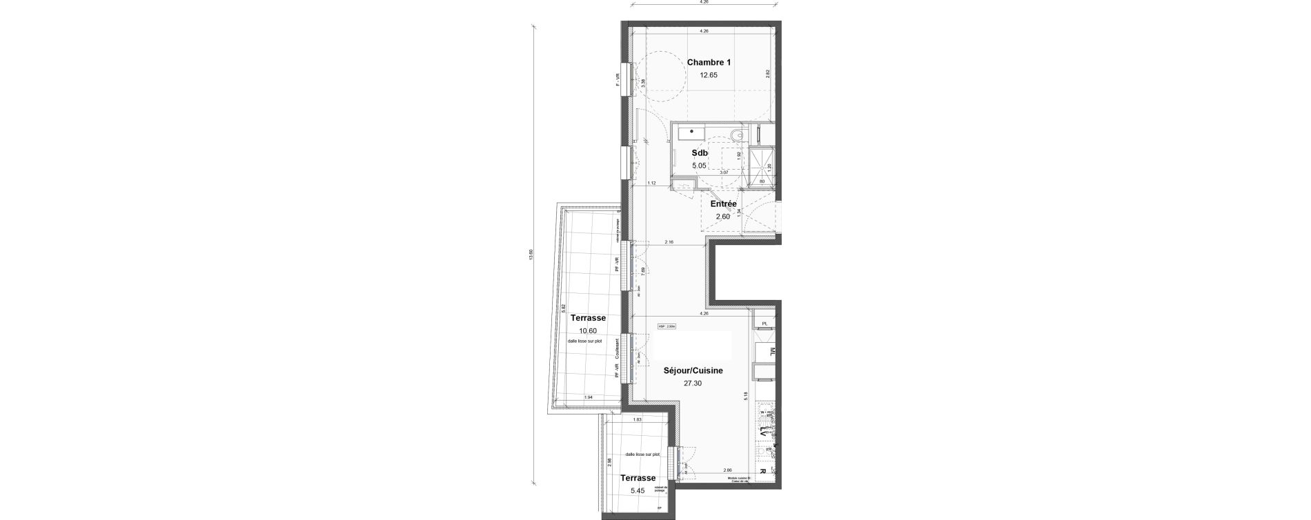 Appartement T2 de 47,58 m2 &agrave; Luisant Centre