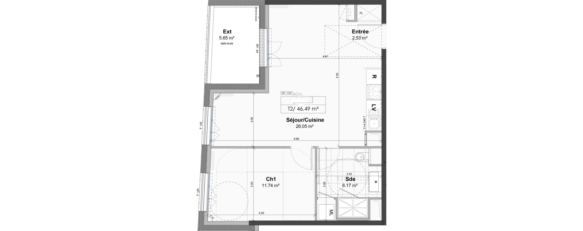 Appartement T2 de 46,49 m2 &agrave; Luisant Centre