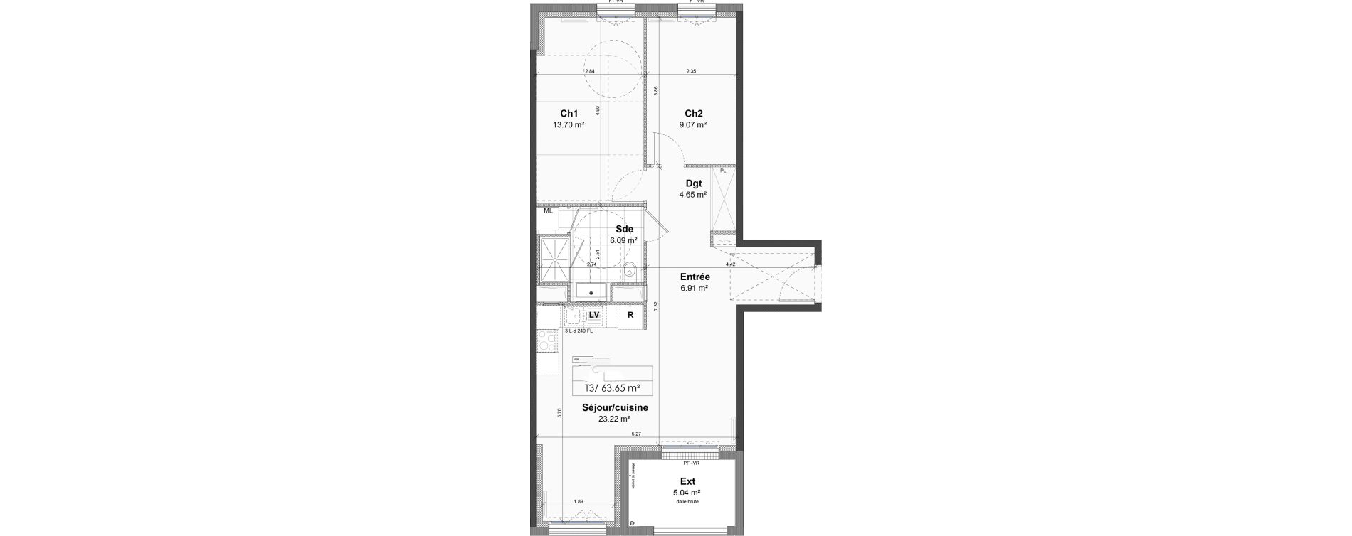 Appartement T3 de 63,65 m2 &agrave; Luisant Centre