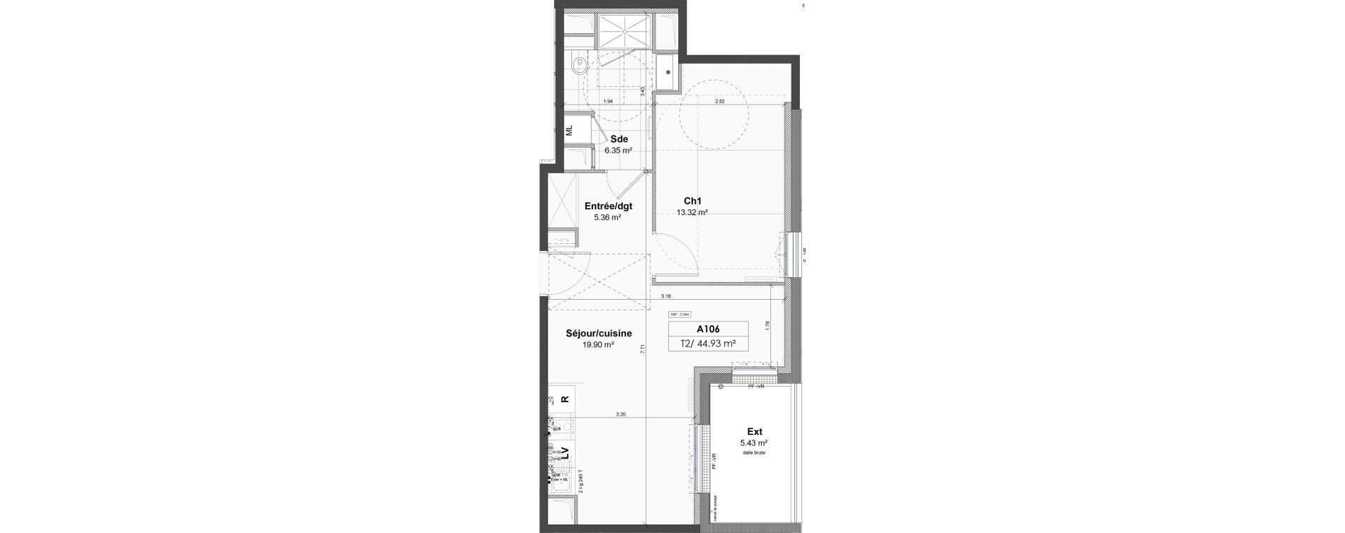 Appartement T2 de 44,93 m2 &agrave; Luisant Centre