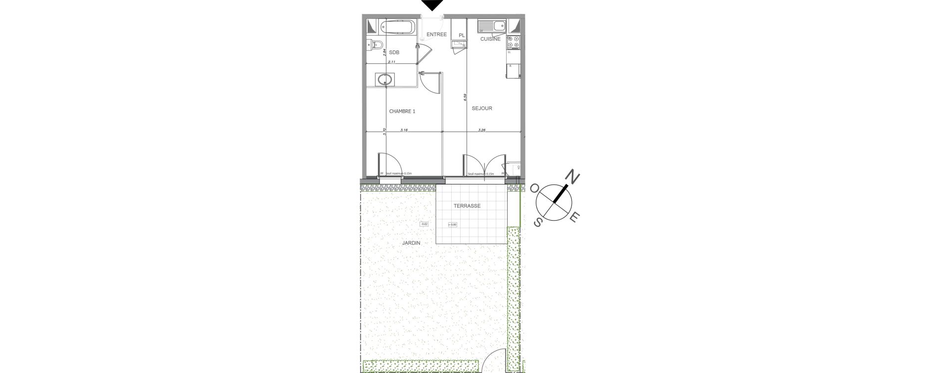 Appartement T2 de 41,24 m2 &agrave; Luisant Centre