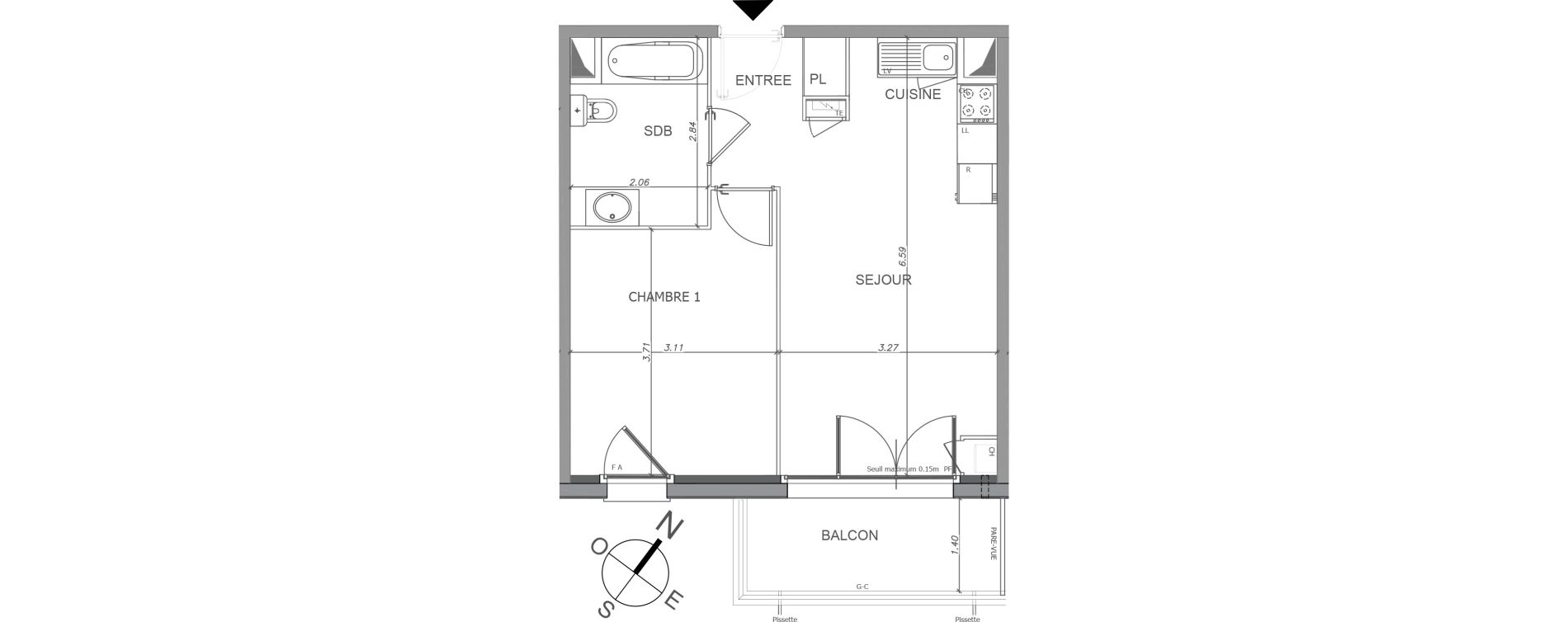 Appartement T2 de 41,01 m2 &agrave; Luisant Centre