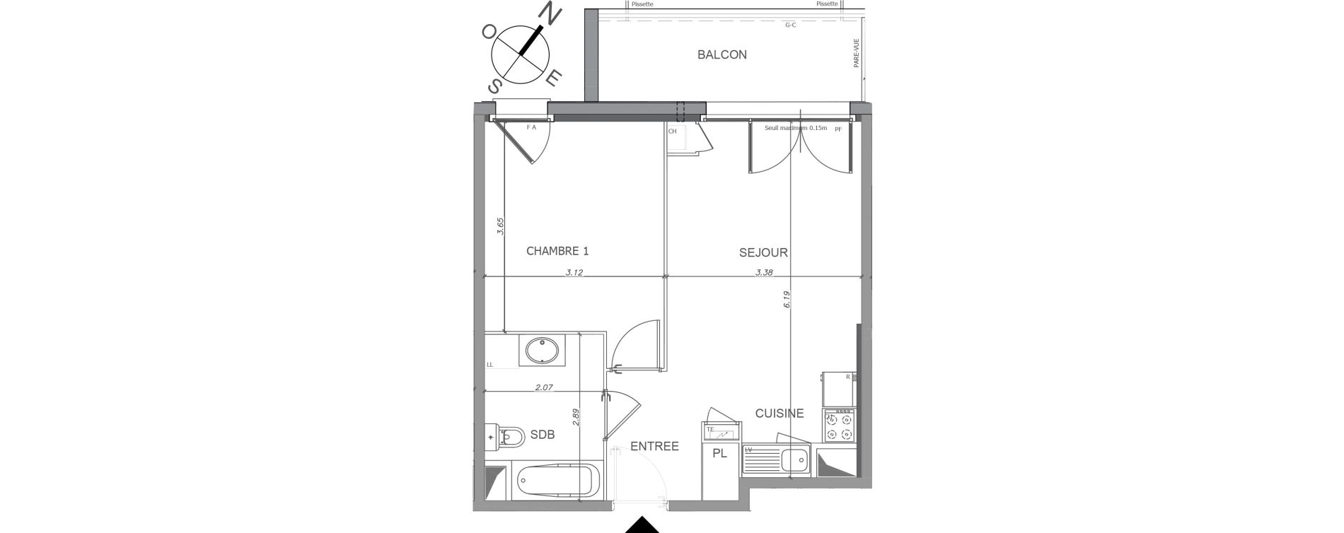 Appartement T2 de 40,69 m2 &agrave; Luisant Centre