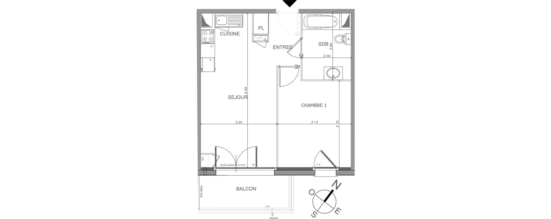 Appartement T2 de 41,18 m2 &agrave; Luisant Centre
