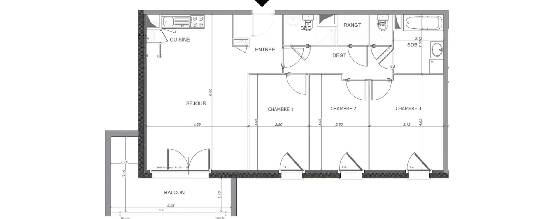 Appartement T4 de 80,06 m2 &agrave; Luisant Centre