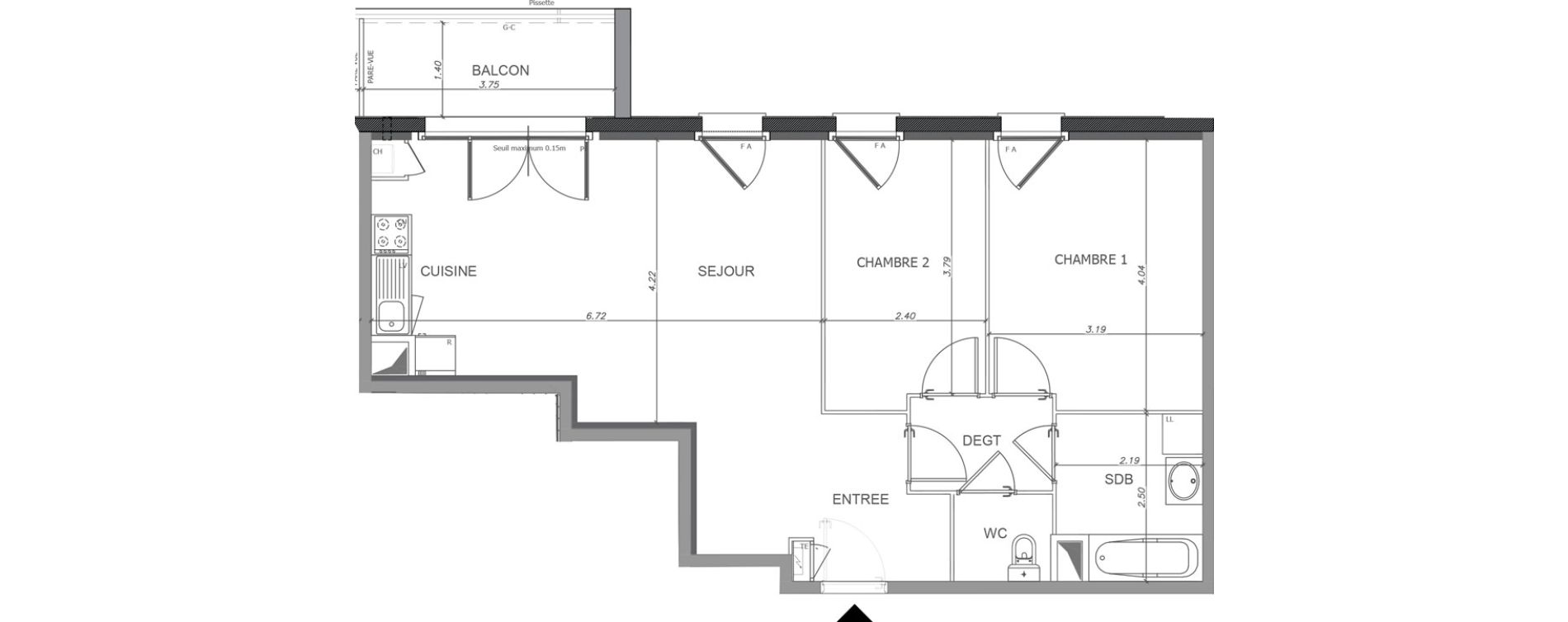 Appartement T3 de 65,73 m2 &agrave; Luisant Centre