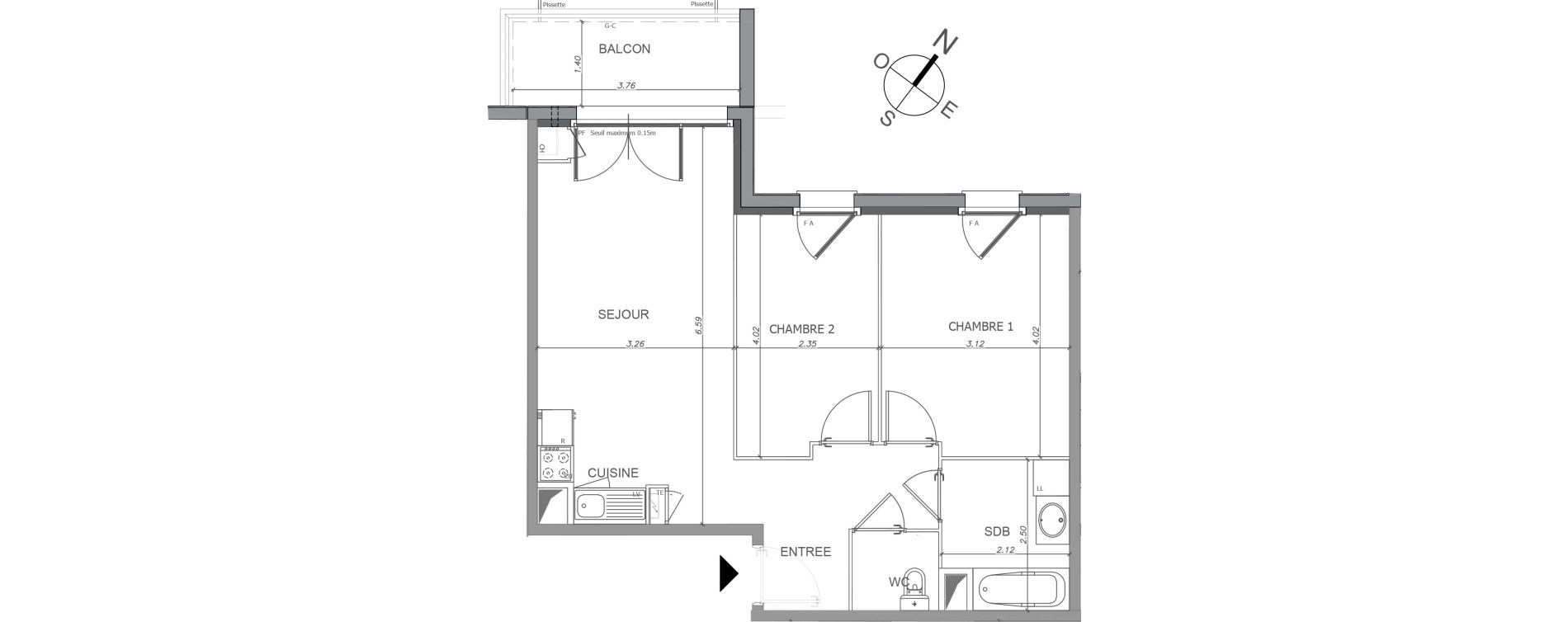 Appartement T3 de 55,55 m2 &agrave; Luisant Centre