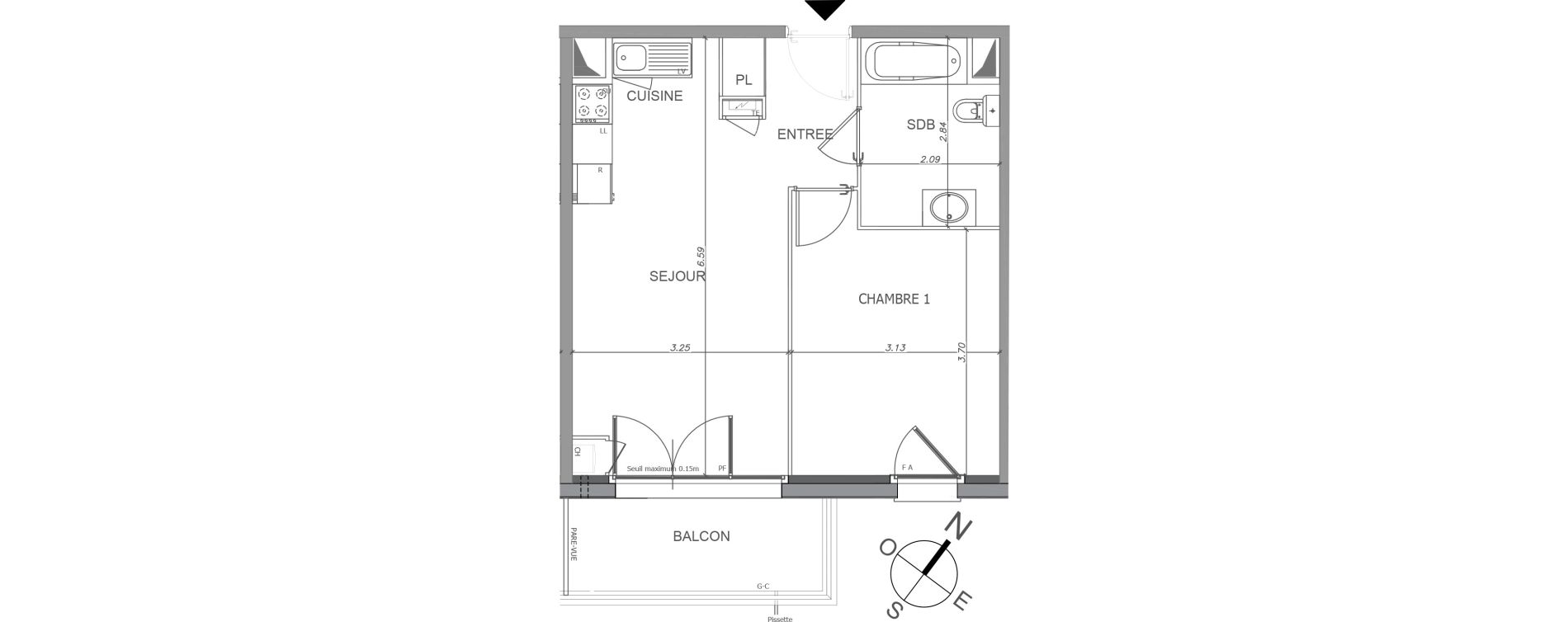 Appartement T2 de 41,18 m2 &agrave; Luisant Centre