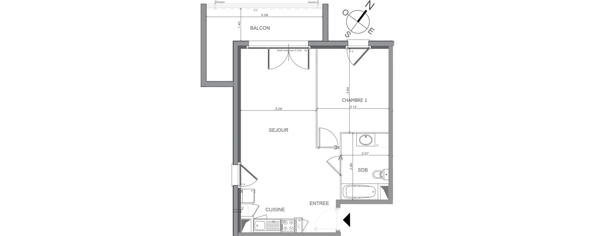 Appartement T2 de 47,26 m2 &agrave; Luisant Centre