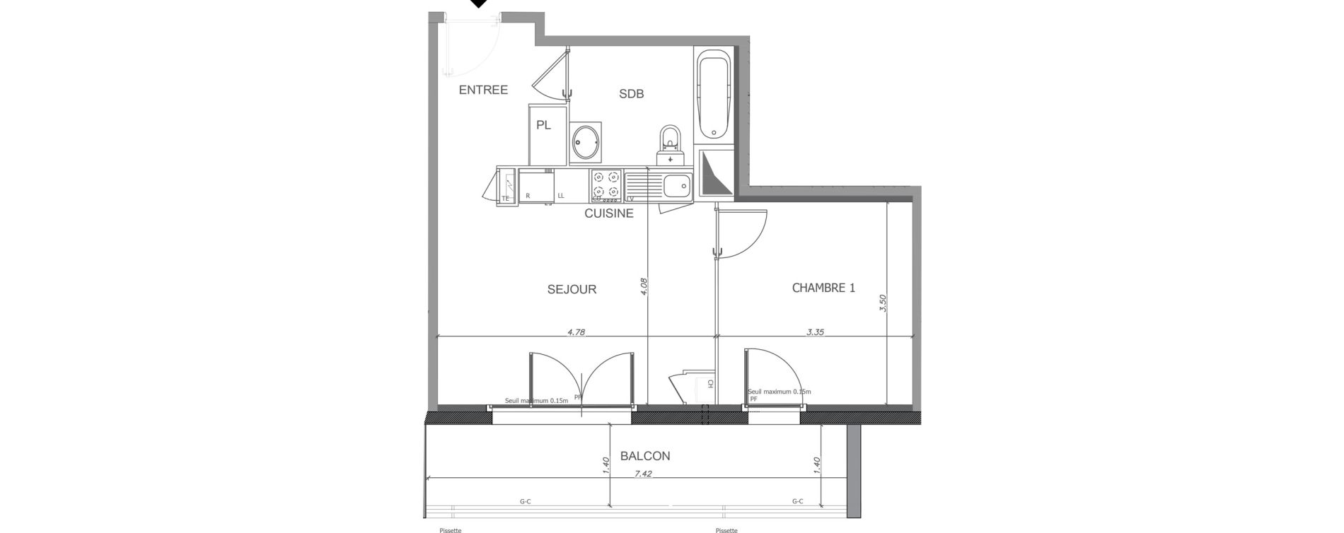 Appartement T2 de 41,92 m2 &agrave; Luisant Centre