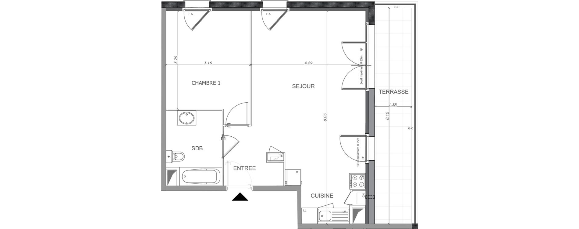 Appartement T2 de 51,32 m2 &agrave; Luisant Centre