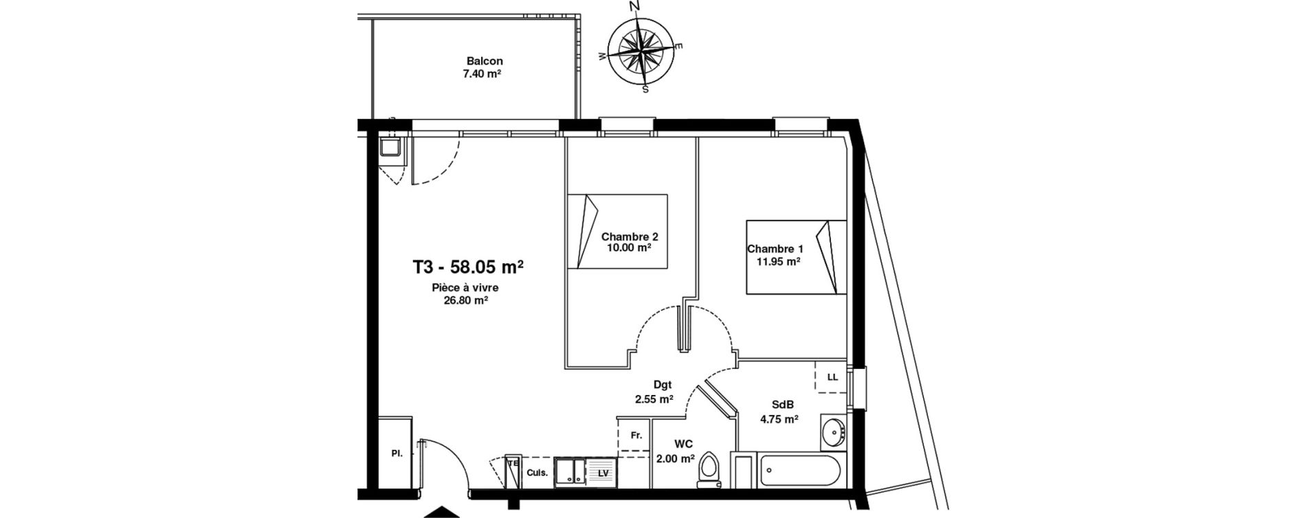 Appartement T3 de 58,05 m2 &agrave; Mainvilliers Mainvilliers r&eacute;publique