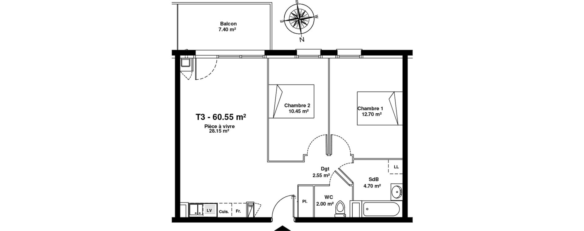 Appartement T3 de 60,55 m2 &agrave; Mainvilliers Mainvilliers r&eacute;publique