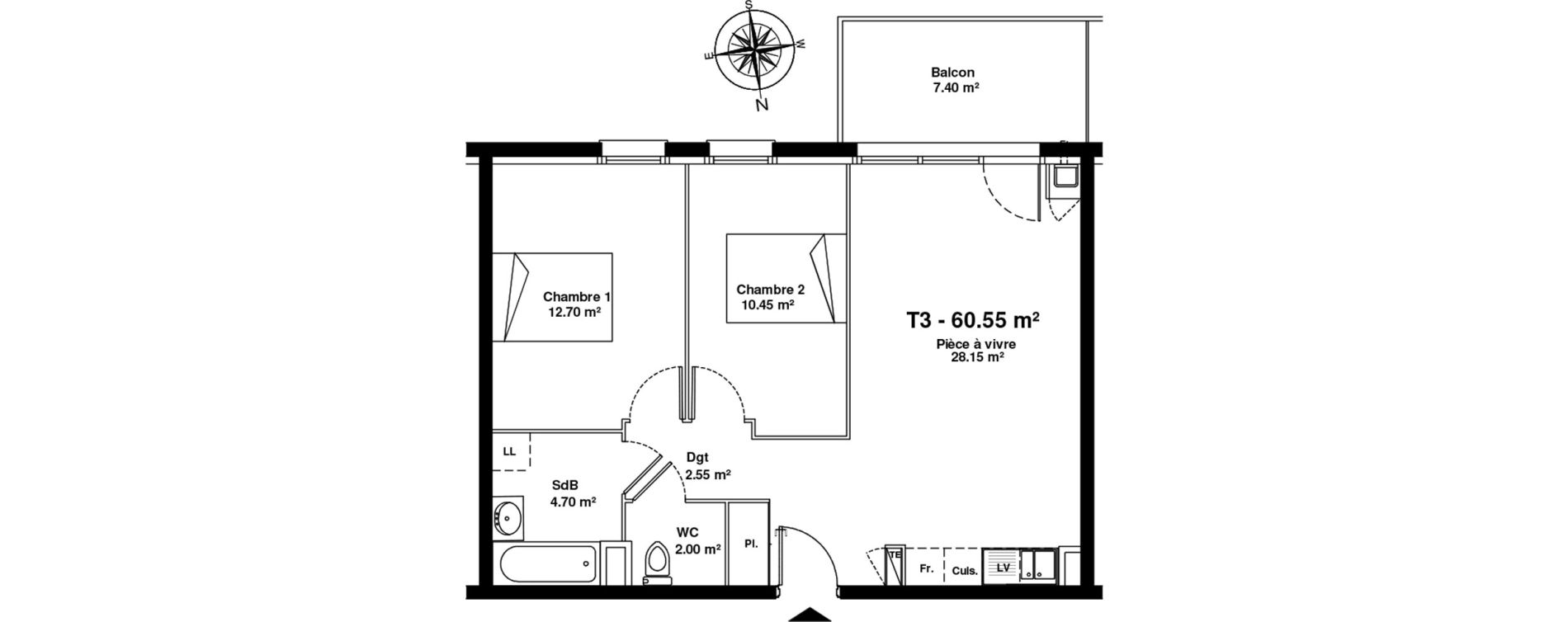 Appartement T3 de 60,55 m2 &agrave; Mainvilliers Mainvilliers r&eacute;publique