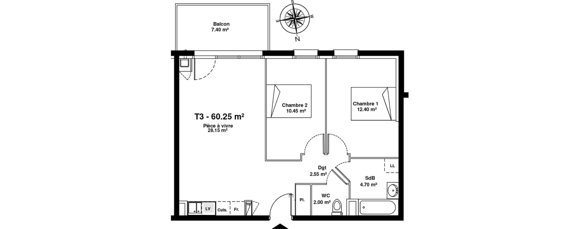 Appartement T3 de 60,25 m2 &agrave; Mainvilliers Mainvilliers r&eacute;publique