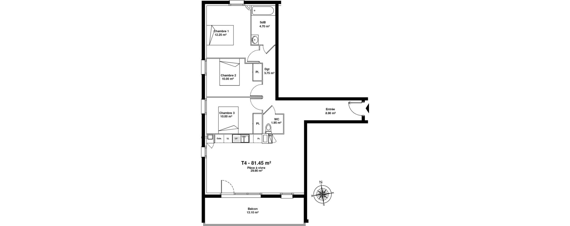 Appartement T4 de 81,45 m2 &agrave; Mainvilliers Mainvilliers r&eacute;publique