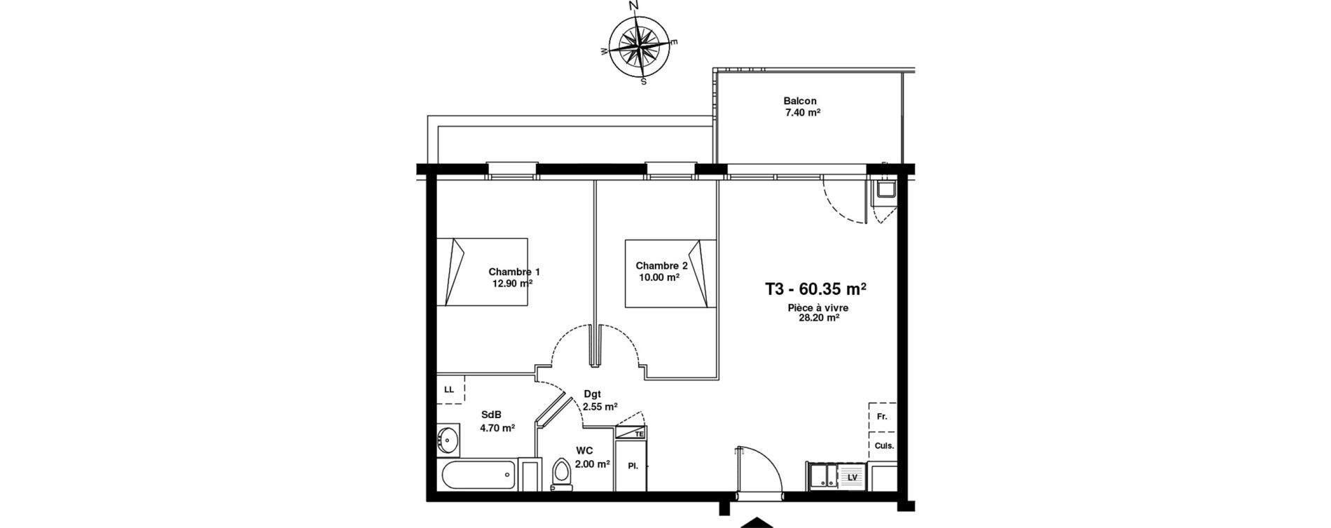 Appartement T3 de 60,35 m2 &agrave; Mainvilliers Mainvilliers r&eacute;publique