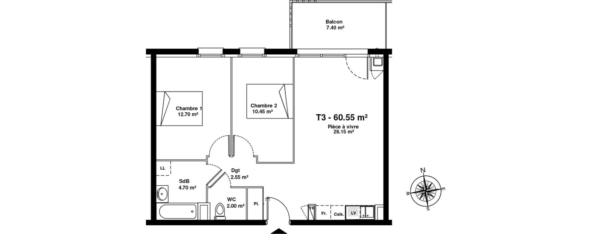 Appartement T3 de 60,55 m2 &agrave; Mainvilliers Mainvilliers r&eacute;publique