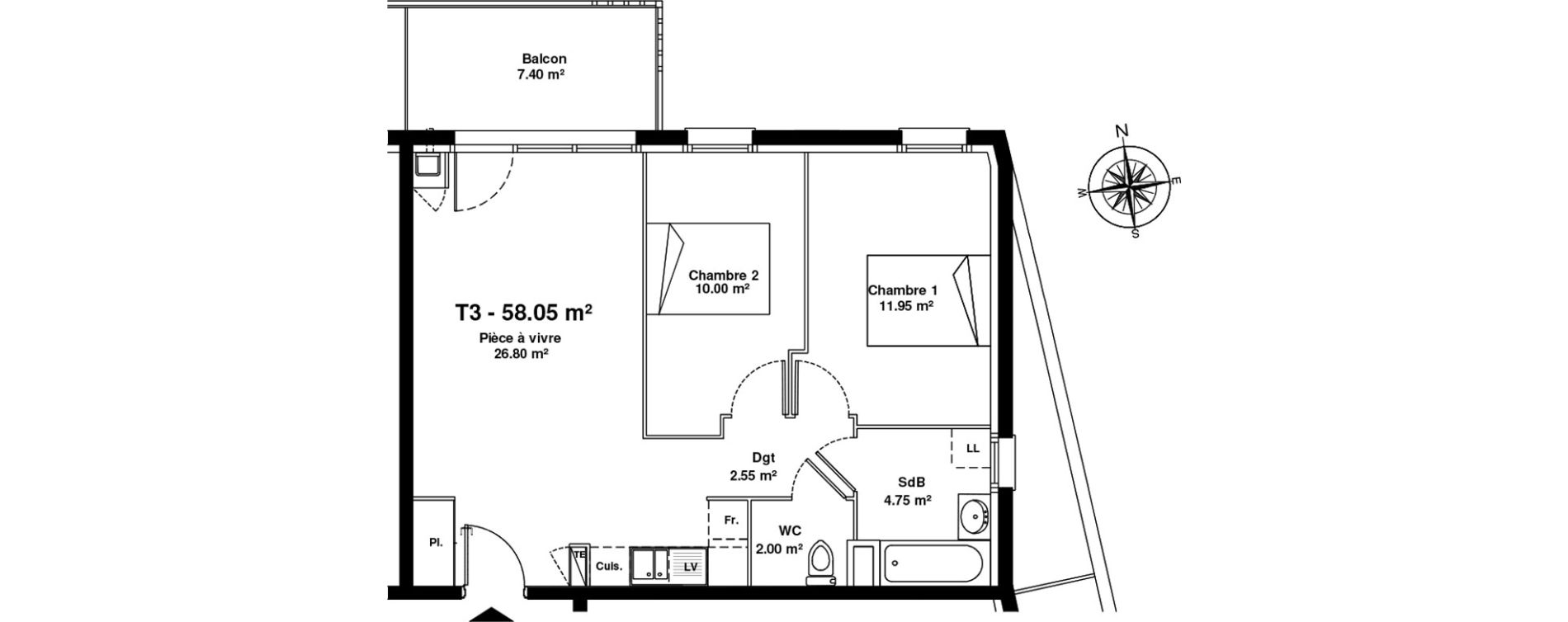 Appartement T3 de 58,05 m2 &agrave; Mainvilliers Mainvilliers r&eacute;publique