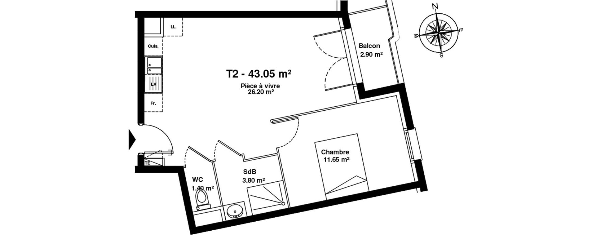 Appartement T2 de 43,05 m2 &agrave; Mainvilliers Mainvilliers r&eacute;publique