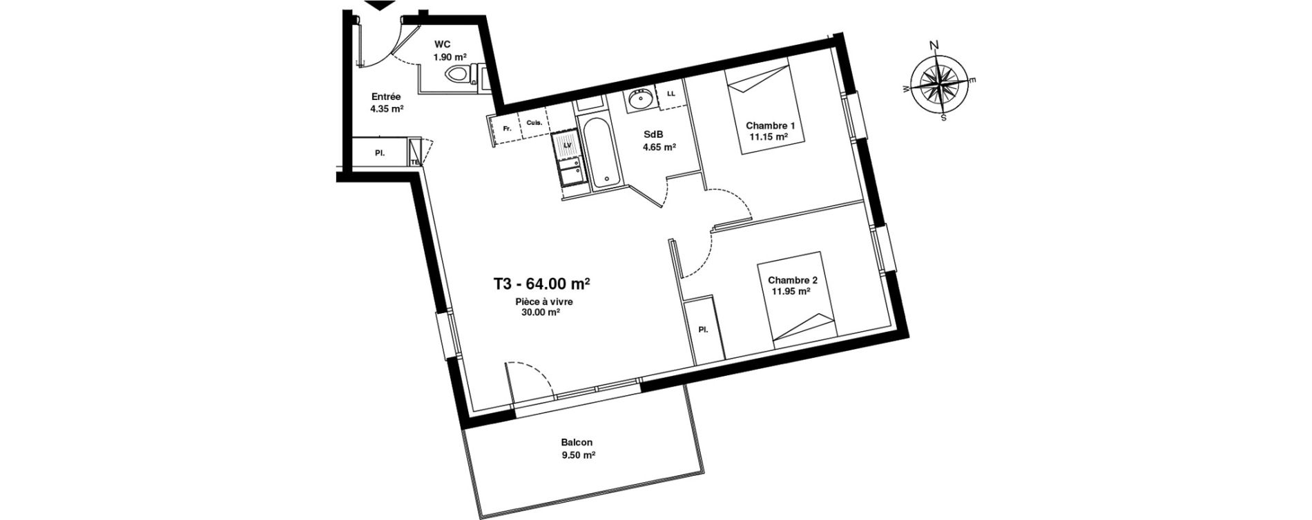 Appartement T3 de 64,00 m2 &agrave; Mainvilliers Mainvilliers r&eacute;publique