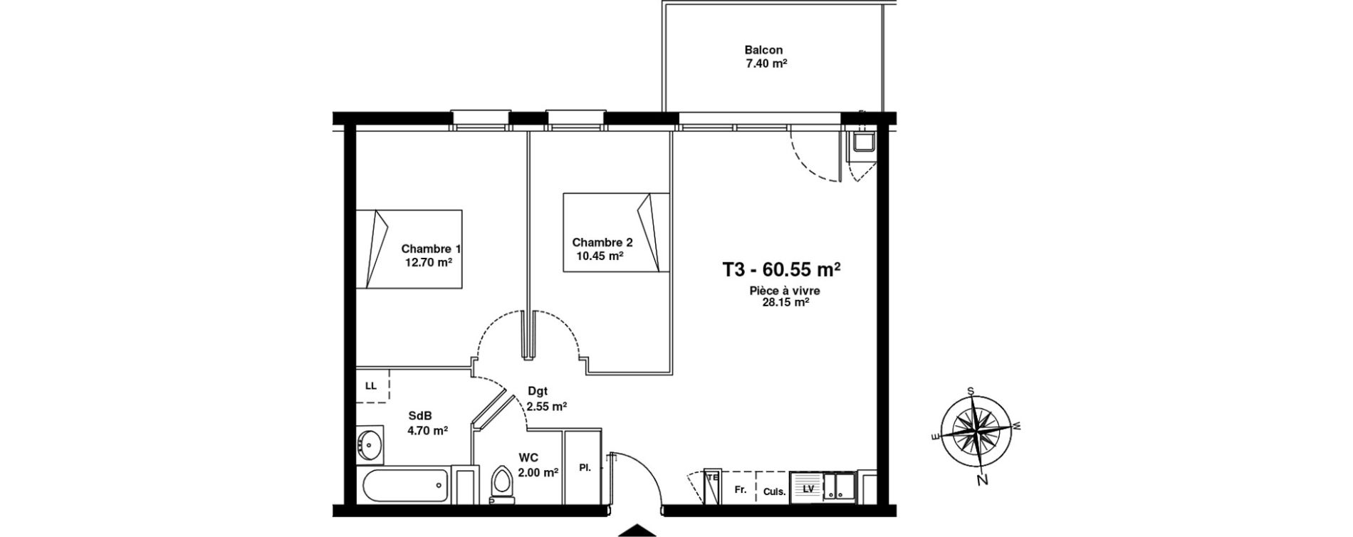 Appartement T3 de 60,55 m2 &agrave; Mainvilliers Mainvilliers r&eacute;publique